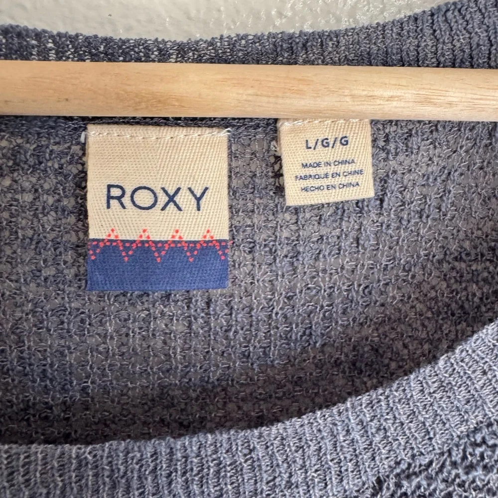 Roxy Cold Shoulder Sweater Top Blue Knit Long Sleeve Size L